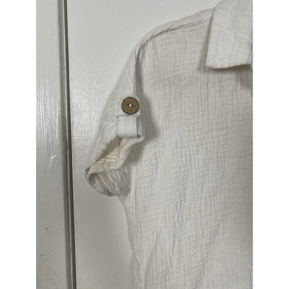 J Robert's White Women Romper Gauze Material Bikini Cover Up Collared Size S/M - Picture 2 of 11